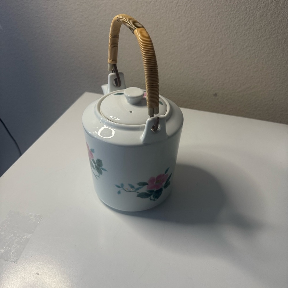Floral Ceramic Teapot with Bamboo Handle